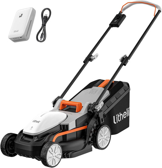 Litheli Cortacésped Batería 20V 33cm 200m², 30L, 5 Niveles, Batería 4.0Ah