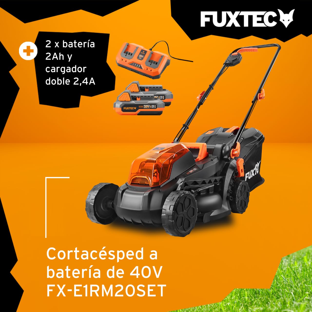 FUXTEC FX-E1RM20 Cortacésped Batería 40V 33cm, 35L, 2 Baterías + Cargador