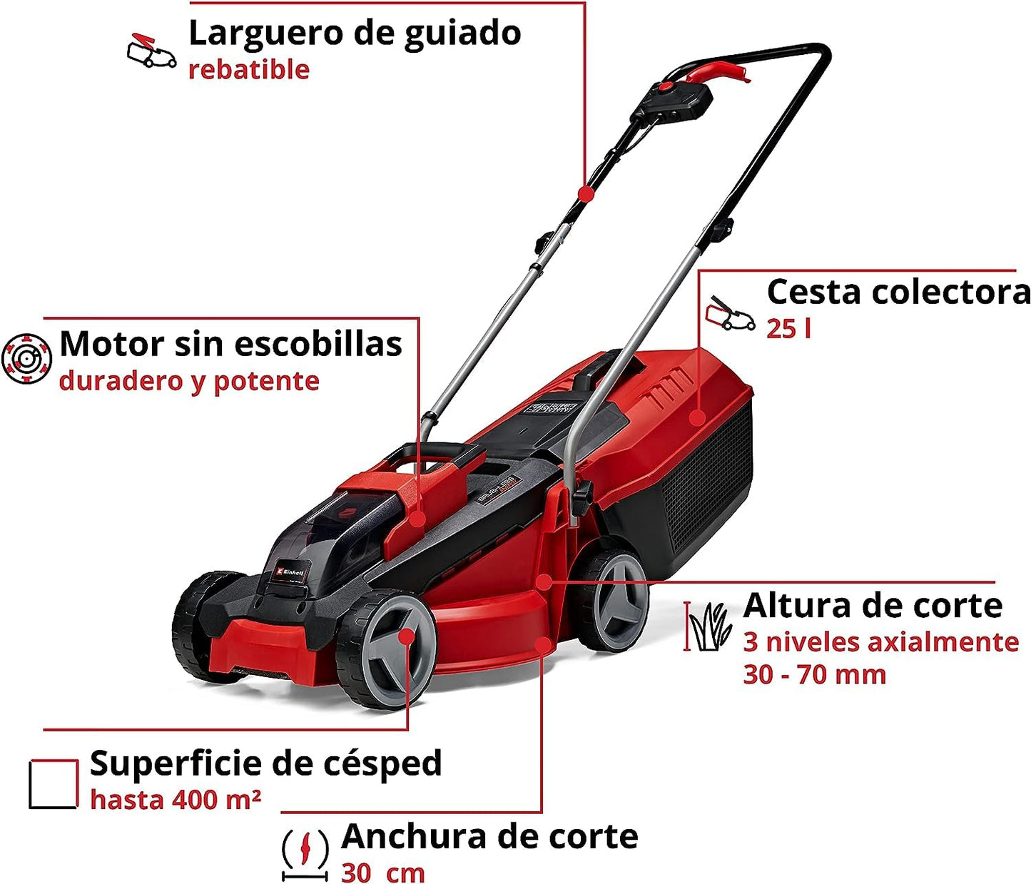 Einhell GE-CM 18/30 Li Kit Cortacésped Batería 30cm 150m², Brushless, 25L, con Batería