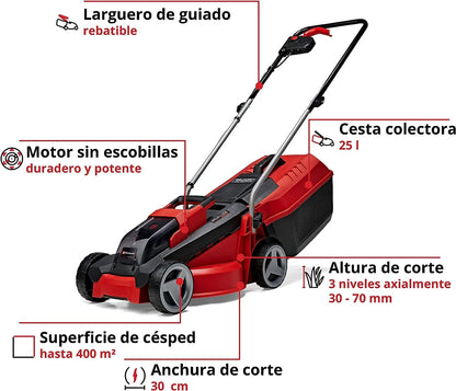 Einhell GE-CM 18/30 Li Kit Cortacésped Batería 30cm 150m², Brushless, 25L, con Batería