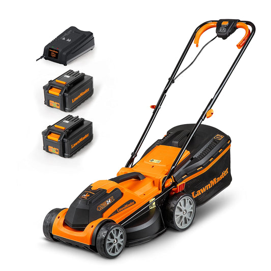 LawnMaster CLMF2434G Cortacésped Batería 24V 34cm 300m², 6 Niveles, 32L